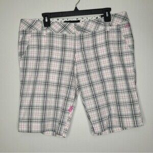y2k Fox Racing gray pink white plaid‎ Bermuda shorts size 11 NWT